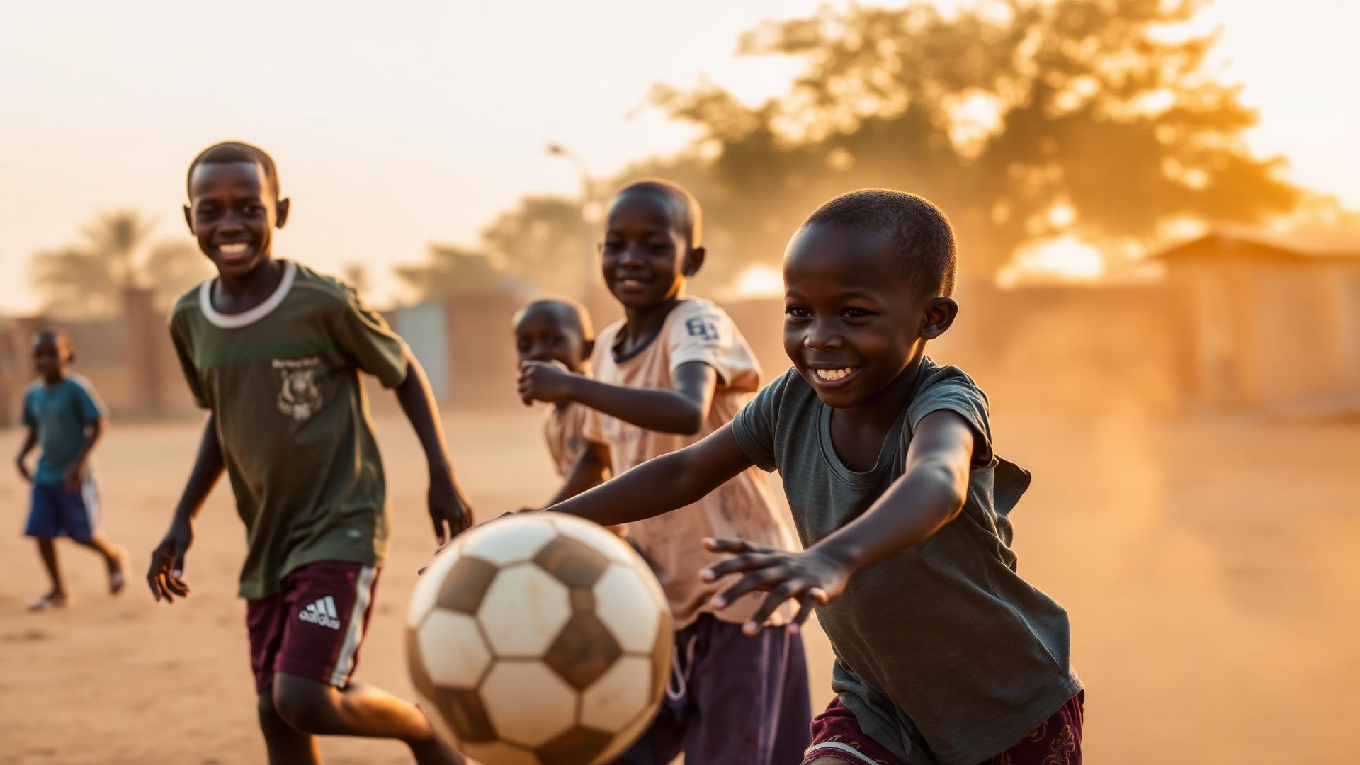 Enfants jouant au football à Kolda, Sénégal